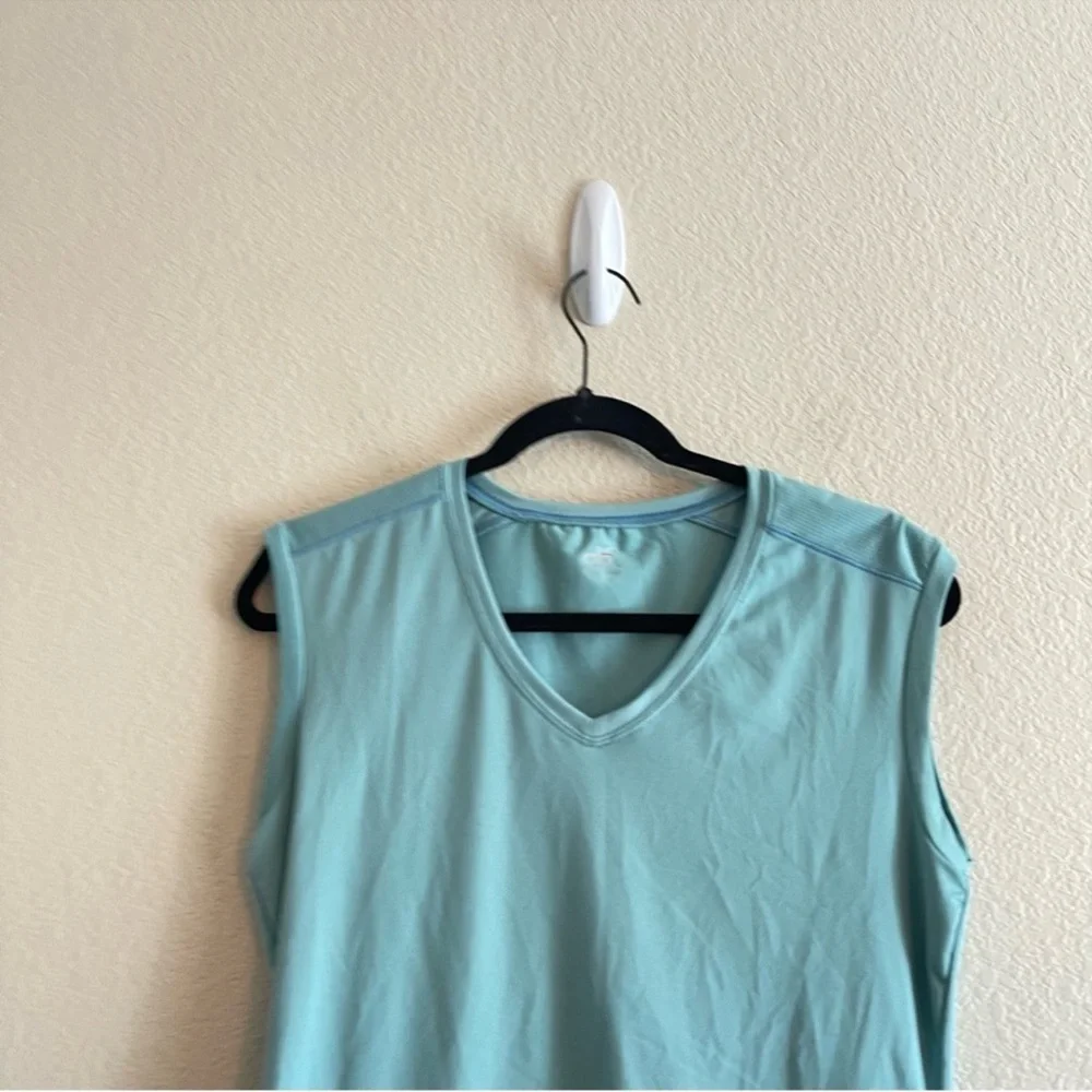ALO Cool Fit Teal Sleeveless Workout Yoga Side Zip V Neck Athletic Top